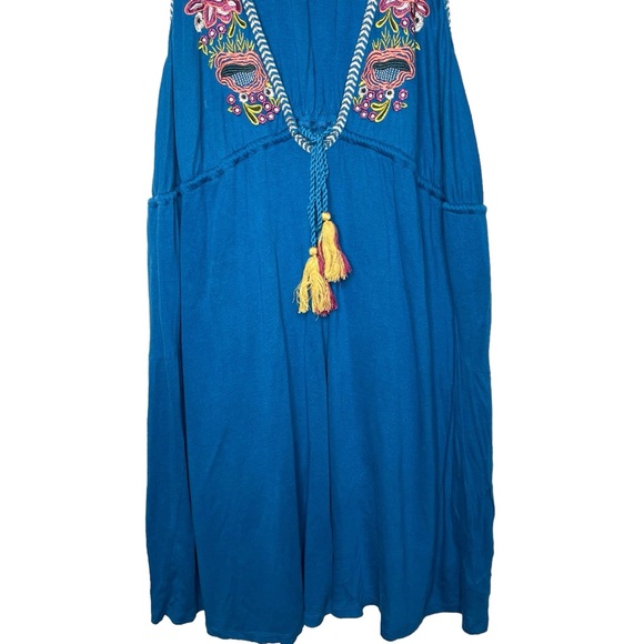 Free People Lovers Cove Embroidered Turquoise Mini Dress Large - Picture 10 of 16
